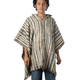 Huayna Stripped Poncho with hood - Pure Wool