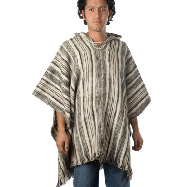 Huayna Stripped Poncho with hood - Pure Wool